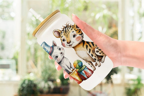 Glass Can Vintage Animal Circus Sublimation artnoy 