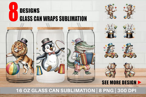 Glass Can Vintage Animal Circus Sublimation artnoy 