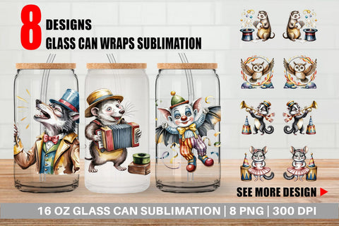 Glass Can Vintage Animal Circus Sublimation artnoy 