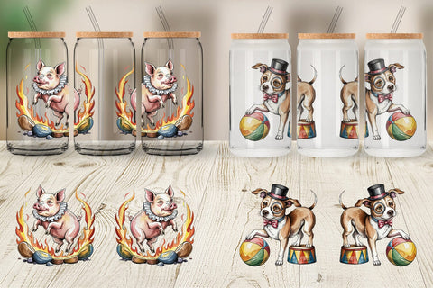 Glass Can Vintage Animal Circus Sublimation artnoy 