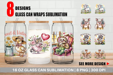 Glass Can Vintage Animal Sublimation artnoy 