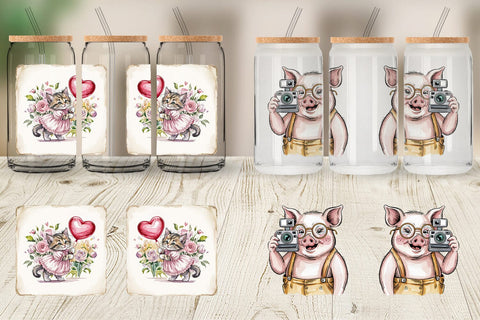 Glass Can Vintage Animal Sublimation artnoy 