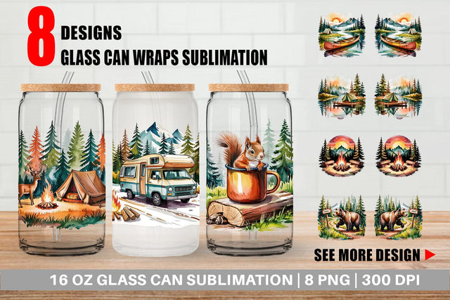 Glass Can Vintage Camping Vibes Sublimation artnoy 