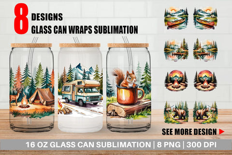 Glass Can Vintage Camping Vibes Sublimation artnoy 