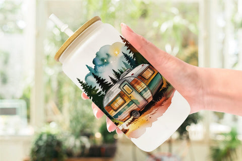 Glass Can Vintage Camping Vibes Sublimation artnoy 