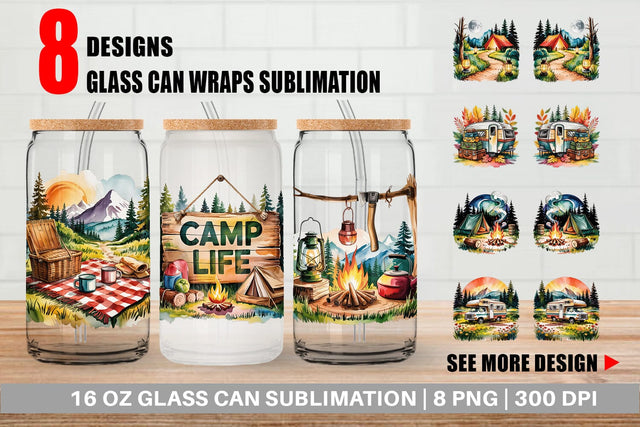 Glass Can Vintage Camping Vibes Sublimation artnoy 