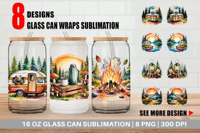 Glass Can Vintage Camping Vibes Sublimation artnoy 