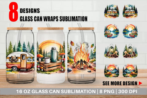 Glass Can Vintage Camping Vibes Sublimation artnoy 
