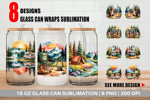Glass Can Vintage Camping Vibes Sublimation artnoy 