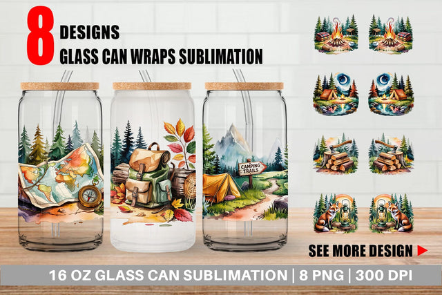 Glass Can Vintage Camping Vibes Sublimation artnoy 