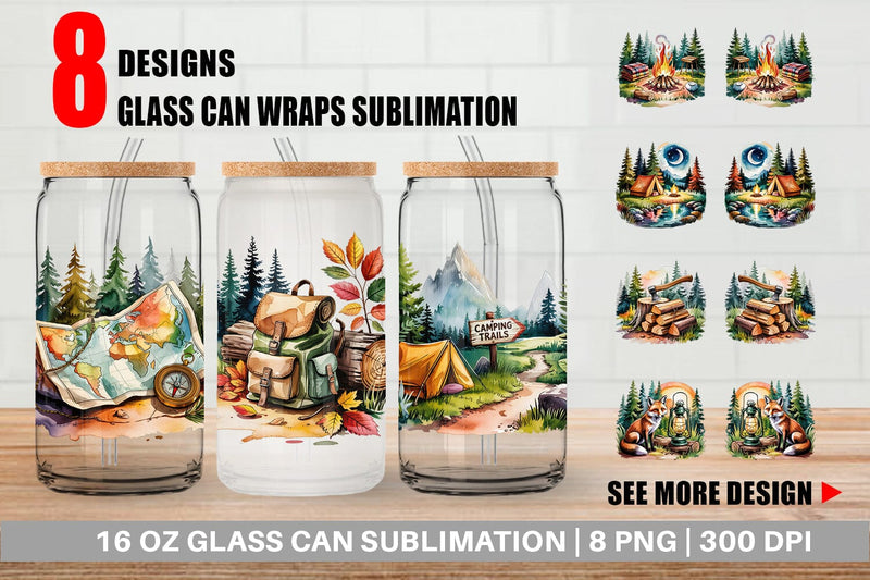 Glass Can Vintage Camping Vibes Sublimation artnoy 