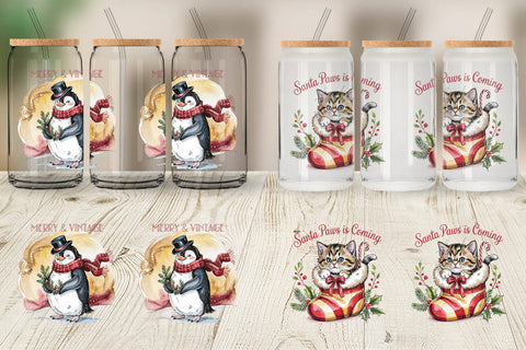 Glass Can Vintage Christmas Animal Sublimation artnoy 