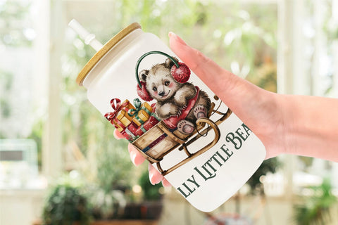 Glass Can Vintage Christmas Animal Sublimation artnoy 