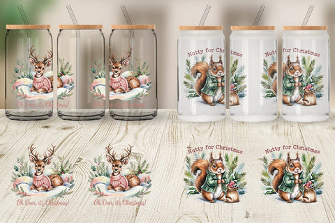 Glass Can Vintage Christmas Animal Sublimation artnoy 