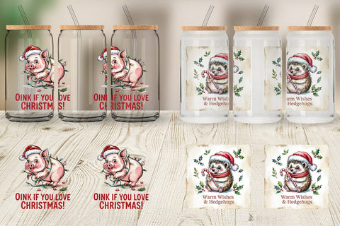 Glass Can Vintage Christmas Animal Sublimation artnoy 