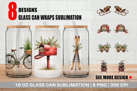 Glass Can Vintage Christmas Journey Sublimation artnoy 