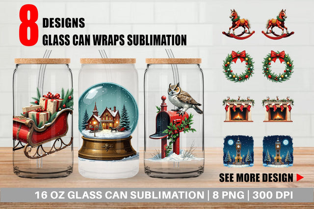 Glass Can Vintage Christmas Sublimation artnoy 