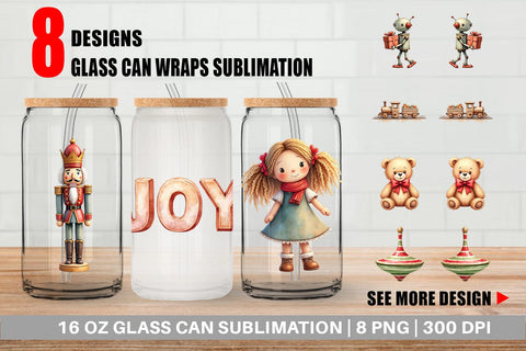 Glass Can Vintage Christmas Toys Sublimation artnoy 