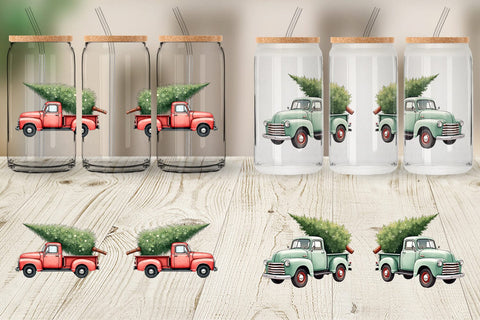 Glass Can Vintage Christmas Truck Sublimation artnoy 