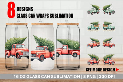 Glass Can Vintage Christmas Truck Sublimation artnoy 