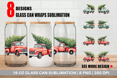Glass Can Vintage Christmas Truck Sublimation artnoy 