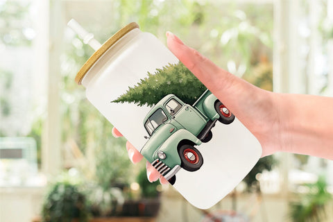 Glass Can Vintage Christmas Truck Sublimation artnoy 