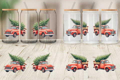 Glass Can Vintage Christmas Truck Sublimation artnoy 