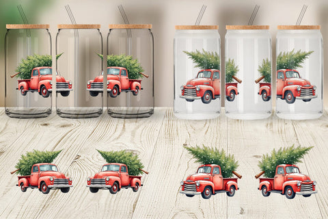 Glass Can Vintage Christmas Truck Sublimation artnoy 