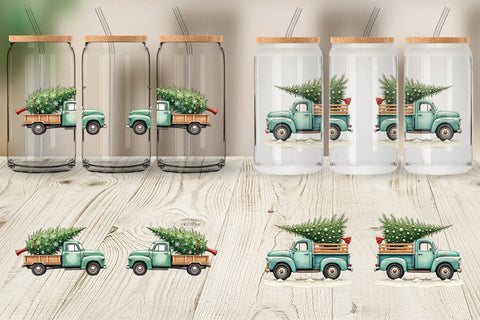 Glass Can Vintage Christmas Truck Sublimation artnoy 