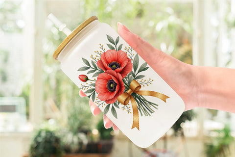 Glass Can Vintage Floral Bow Sublimation artnoy 