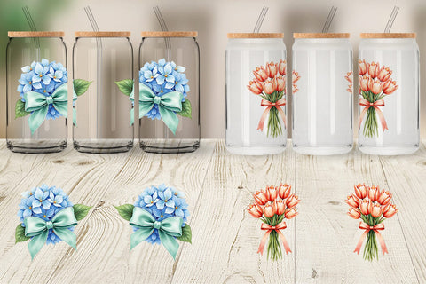 Glass Can Vintage Floral Bow Sublimation artnoy 