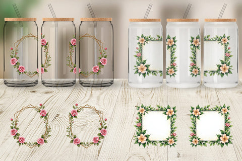 Glass Can Vintage Floral Frames and Wreaths Sublimation artnoy 