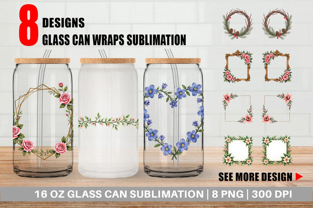 Glass Can Vintage Floral Frames and Wreaths Sublimation artnoy 