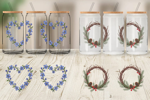 Glass Can Vintage Floral Frames and Wreaths Sublimation artnoy 