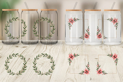 Glass Can Vintage Floral Frames and Wreaths Sublimation artnoy 