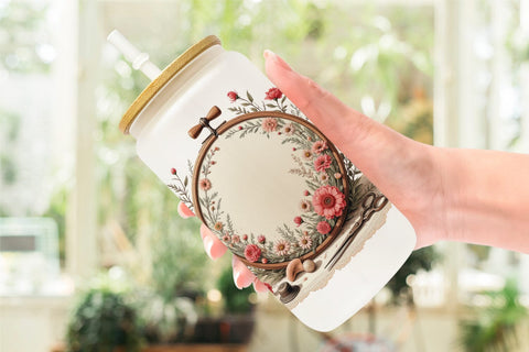 Glass Can Vintage Flowers Sublimation artnoy 