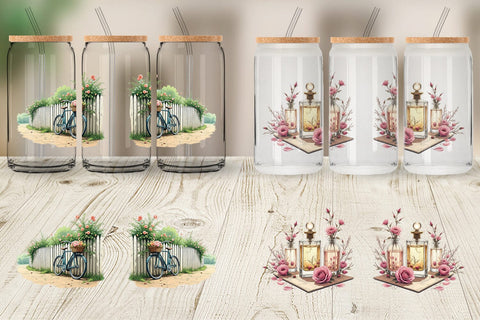 Glass Can Vintage Flowers Sublimation artnoy 