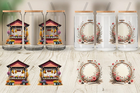 Glass Can Vintage Flowers Sublimation artnoy 