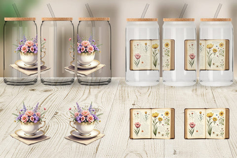 Glass Can Vintage Flowers Sublimation artnoy 