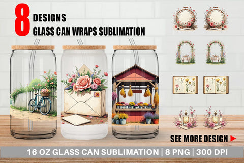 Glass Can Vintage Flowers Sublimation artnoy 