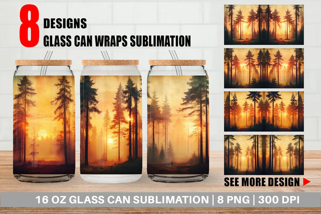 Glass Can Vintage Forest Sunset Sublimation artnoy 