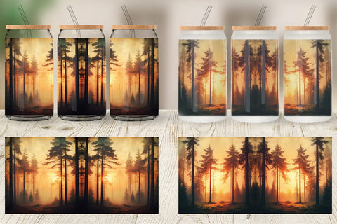 Glass Can Vintage Forest Sunset Sublimation artnoy 