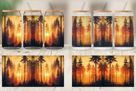 Glass Can Vintage Forest Sunset Sublimation artnoy 