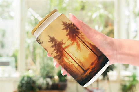 Glass Can Vintage Forest Sunset Sublimation artnoy 
