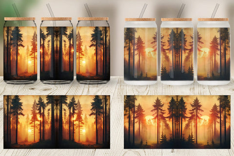 Glass Can Vintage Forest Sunset Sublimation artnoy 