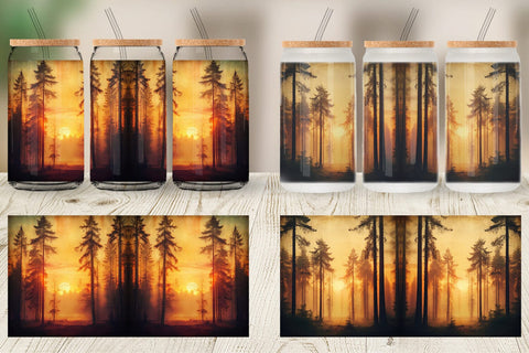 Glass Can Vintage Forest Sunset Sublimation artnoy 