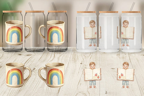 Glass Can Vintage Groovy Teacher Accessory Sublimation artnoy 