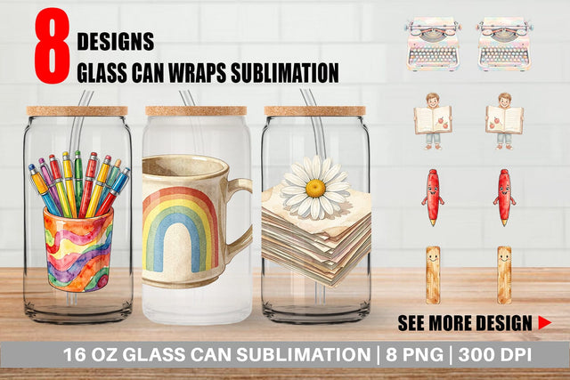 Glass Can Vintage Groovy Teacher Accessory Sublimation artnoy 