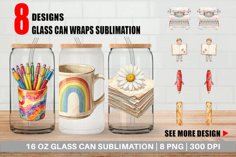 Glass Can Vintage Groovy Teacher Accessory Sublimation artnoy 