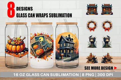 Glass Can Vintage Halloween Sublimation artnoy 